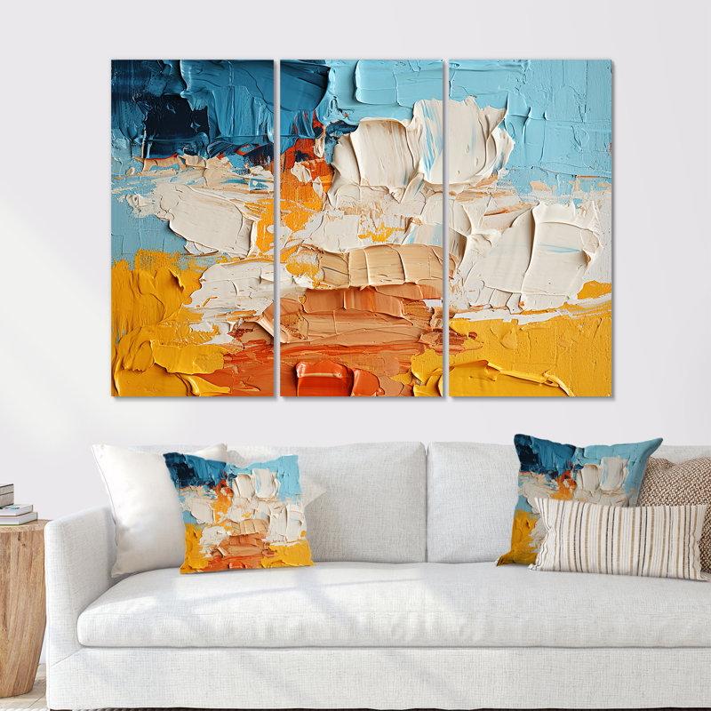 «Southern Sens sensibilité», bleu, jaune, orange, ensemble d'art mural abstrait, Toile tendue, H 32 po x l 48 po x P 1 po