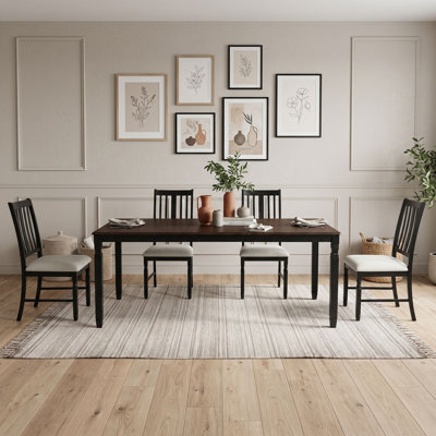 5Pcs Extendable Dining Set with Removable Leaf, Rectangular Table and 4 Upholstered Slat-Back Chairs