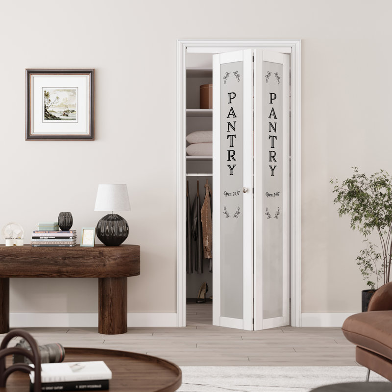1 Lite Glass and Solid Core Manufactured Wood Bi-fold Doors Include Installation Hardware Kit and Pantry Sticker, 30'' x 80''