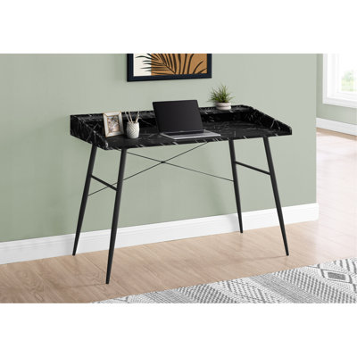 Bureau d'ordinateur, bureau personnel, ordinateur portable, tablettes de rangement, L 48 po, travail, stratifié aspect marbre noir, noir, contemporain, moderne