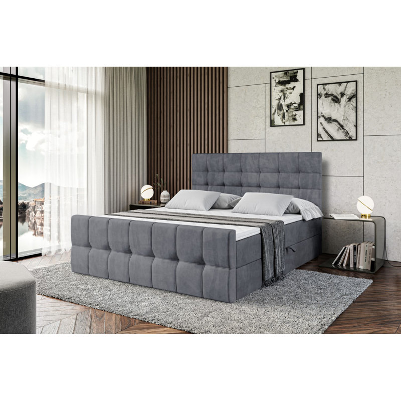 Rouven Divan Bed with Mattress, 160 x 200cm, Dark Grey