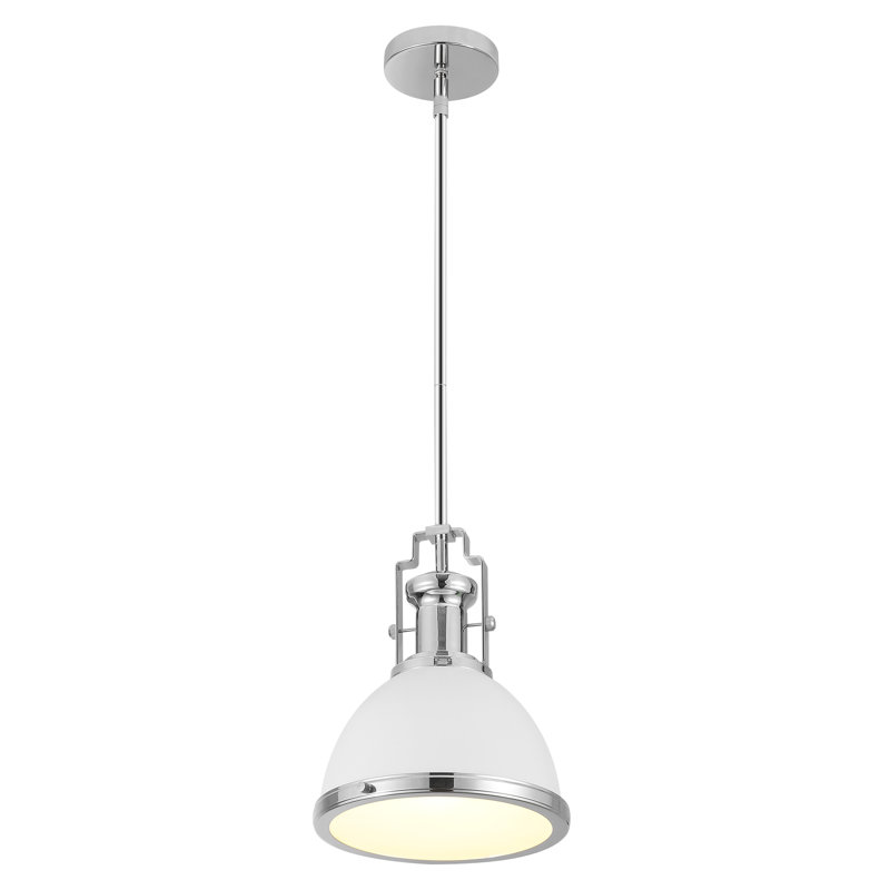 Staub 1-Light Modern Industrial Metal LED Dome Pendant, 12.25" H x 10" W x 10" D, Chrome/White