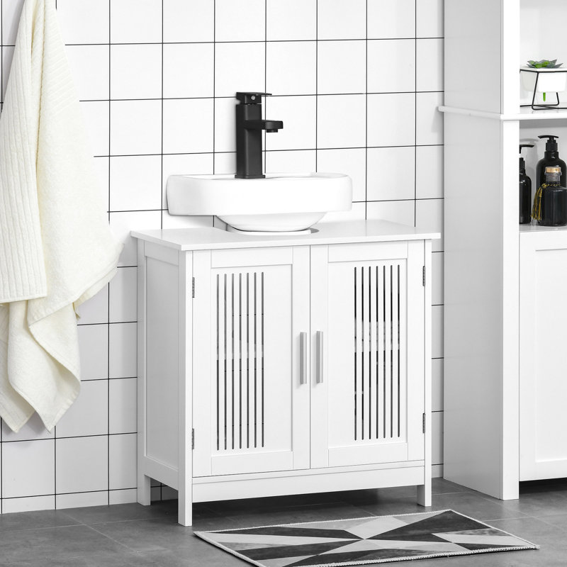 Armoire de salle de bain sous le lavabo - blanc avec 2 portes supplémentaires