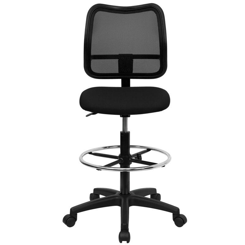  Chaise de dessinateur en maille à dossier moyen avec accoudoirs réglables, Tissu noir, Non inclus