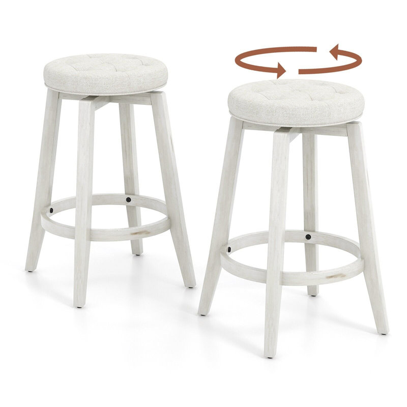 Sinquefield Swivel Upholstered Counter Stool, White, 66cm