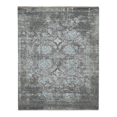 Tapis oriental gris / bleu en laine noué à la main Butner