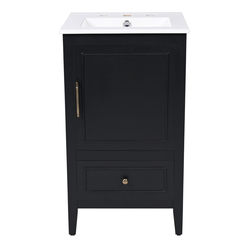 Meuble-lavabo de 20 po avec lavabo, armoire de salle de bain avec porte, tablette de porte et patins réglables, tiroir, noir