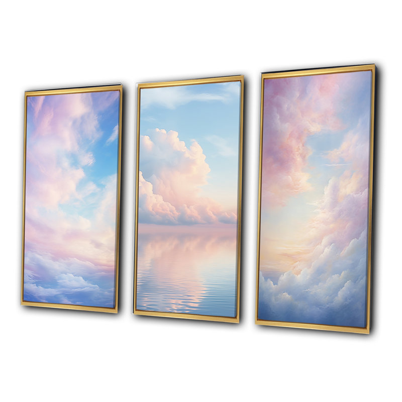 Photo de ciel céleste symphonique II - ciel, art mural, ensemble de 3, Cadre noir, H 28 po x l 36 po
