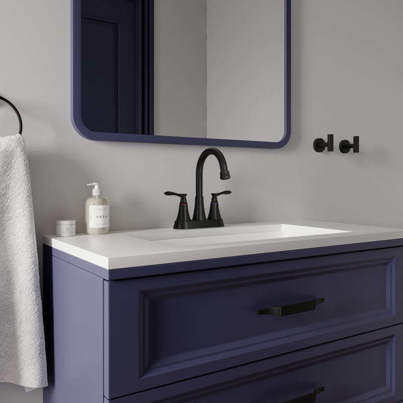 4 po Robinet pour salle de bain à poignée arquée 2 poignées Centreset, Noir mat