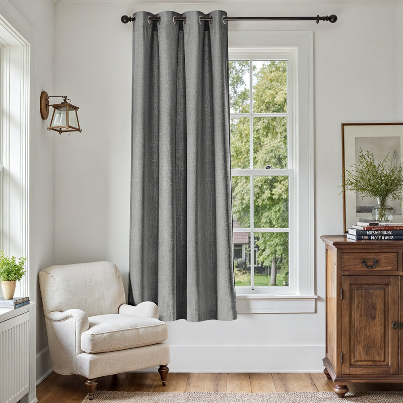 Grommet Room Darkening Linen Textured Curtain, Gray, 50" W x 72" L