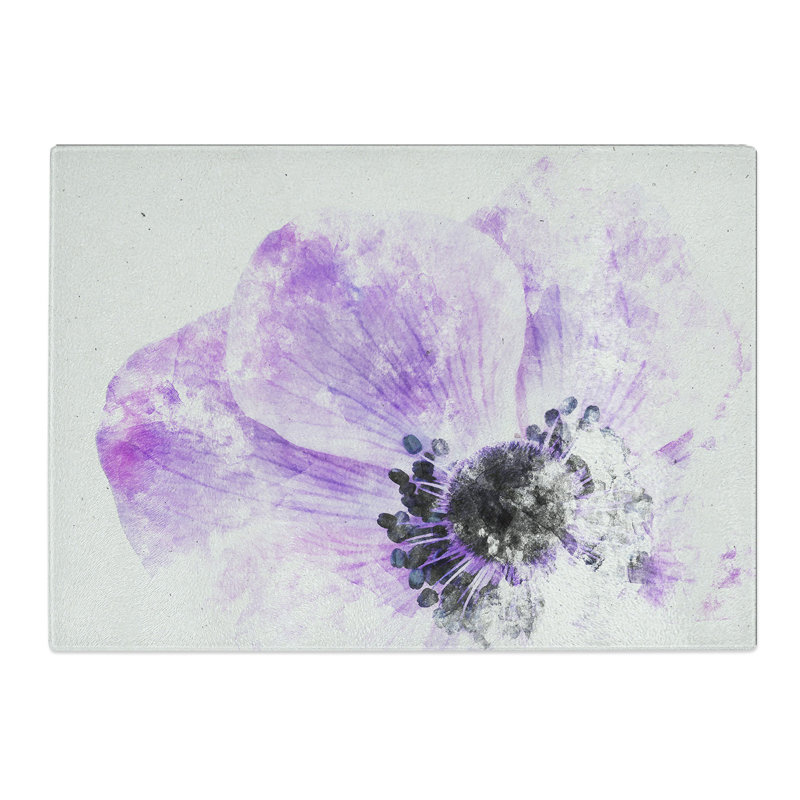 Tempered Glass Purple Anemone Flower Chopping Board, 28.5 cm x 39 cm