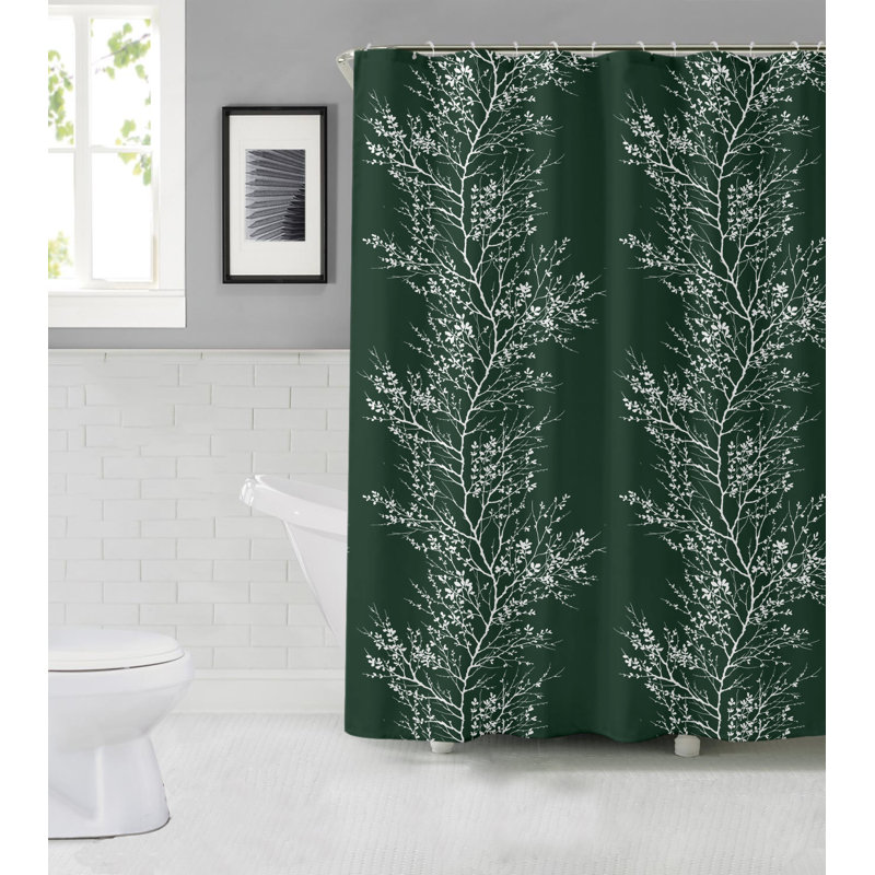 1PC Foliage Design Shower Curtain (70"X72"), Hunter Green