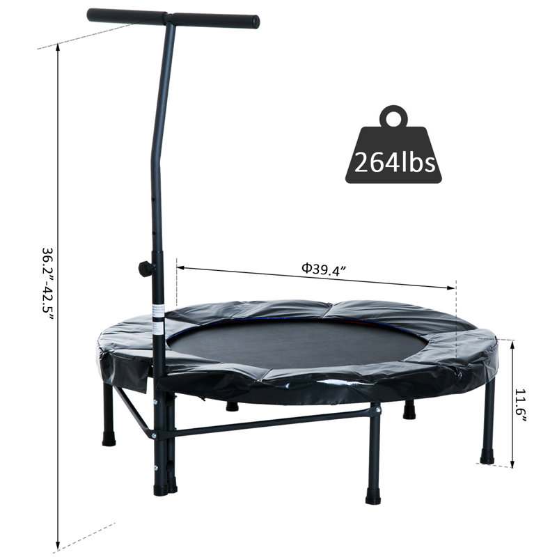 Trampoline d'intérieur de remise en forme 39,36 po avec guidon Fitness Re rebond, Noir, noir, noir, noir