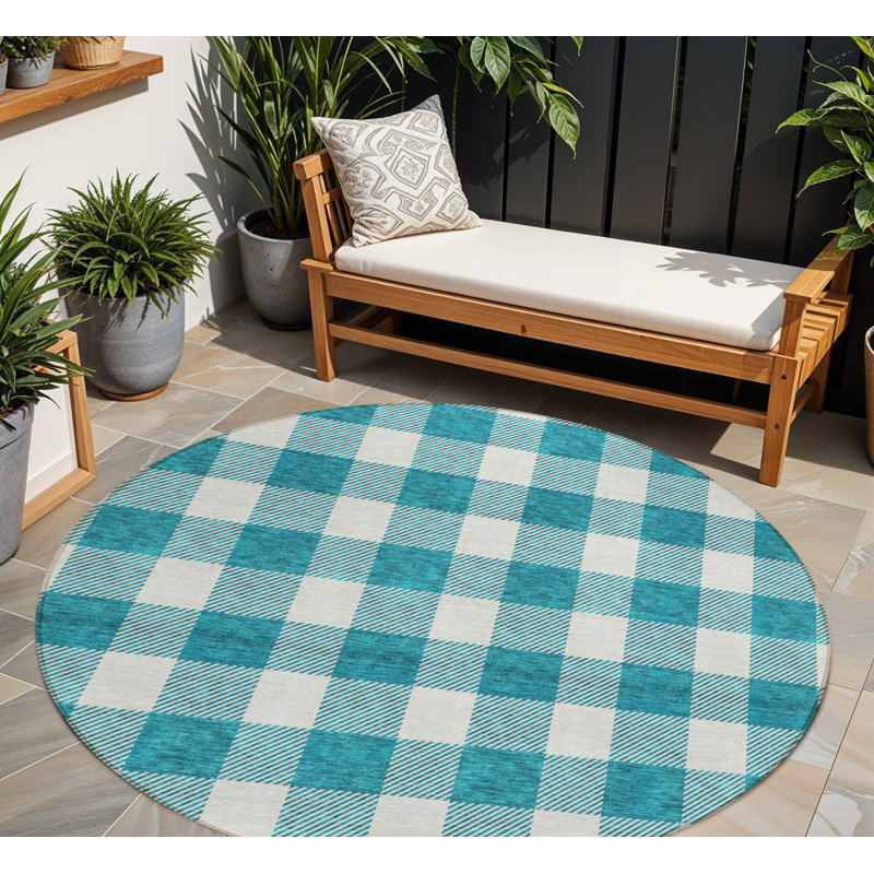 Tapis rond bleu sarcelle lavable 8 po