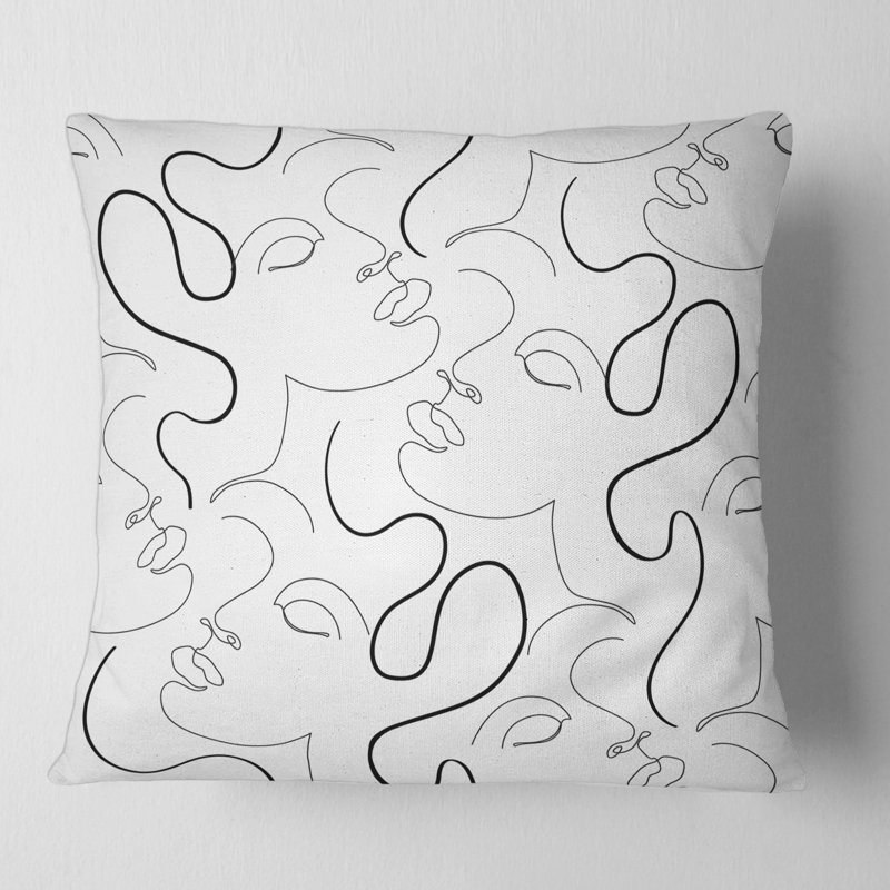 Housse et coussin carrés monochromes à dessin au trait, 16" x 16"