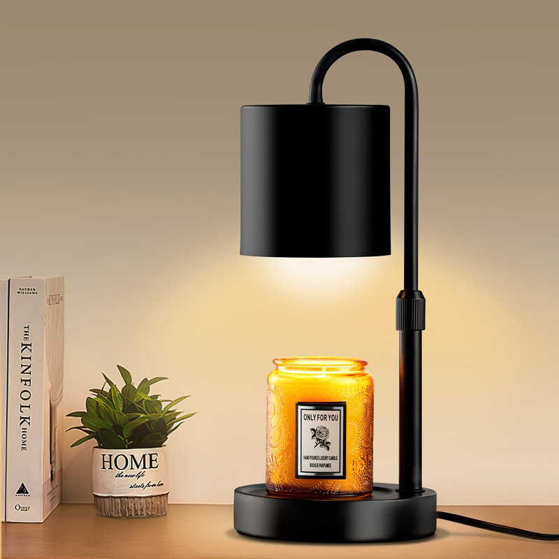 Lampe chauffe-bougie à intensité variable avec minuterie, chauffe-cire électrique réglable en hauteur, cadeau idéal pour Noël, un anniversaire ou une pendaison de crémaillère, base en bois massif noir.