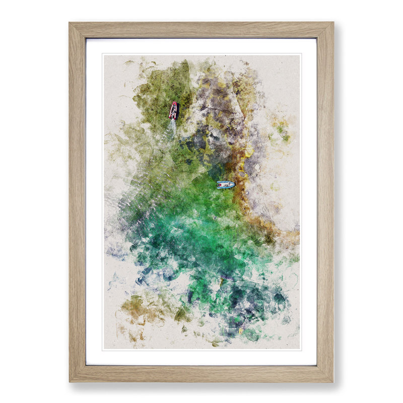 Boats in Catalunya Spain Watercolour - Picture Frame Graphic Art, 36cm H x 27cm W x 2cm D, Oak