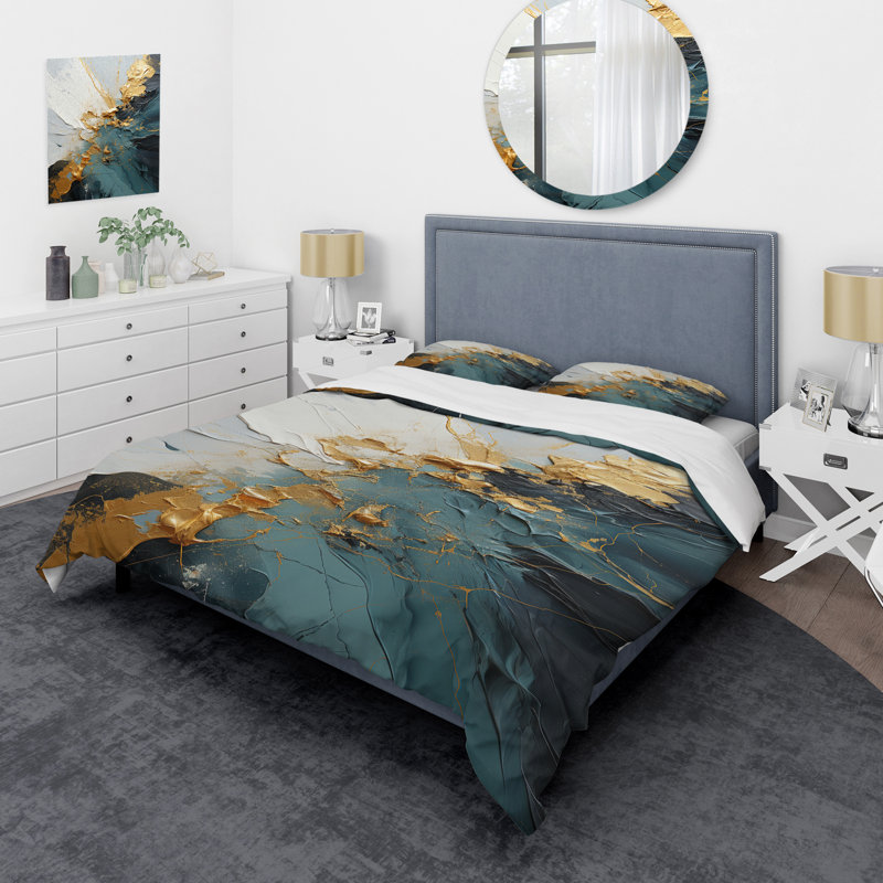 Ensemble de housse de couette or et vert, Housse de couette pour très grand lit et 2 très 