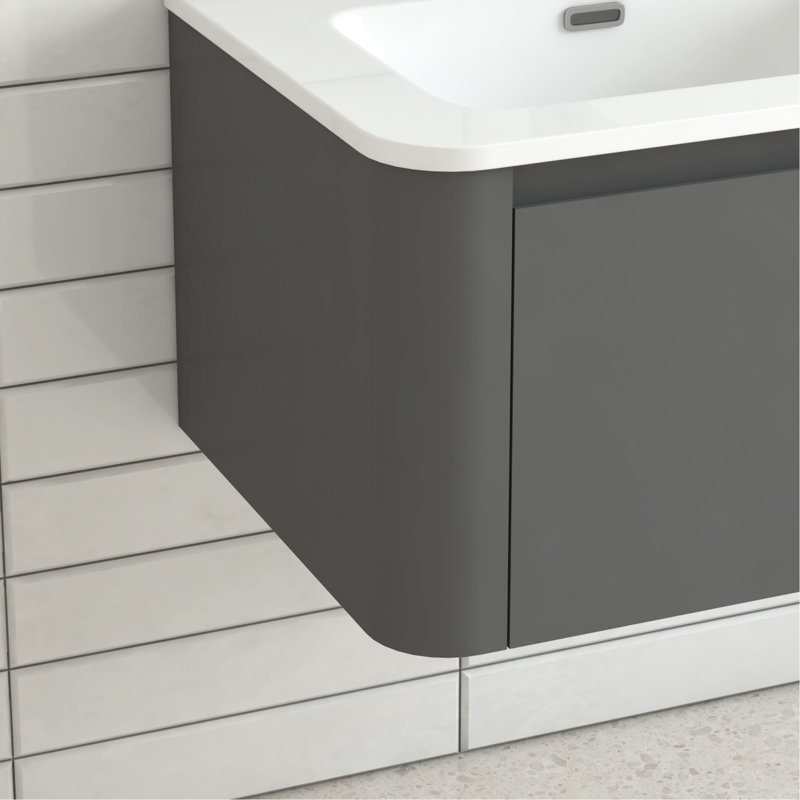 24-Inch Wall Mounted Bathroom Vanity In Grey, Featuring White Ceramic Integrated Basin, 45 Angled Handle, Soft-Close Drawer, Waterproof Structure, Ample Storage For Toiletries, American Style, Easy