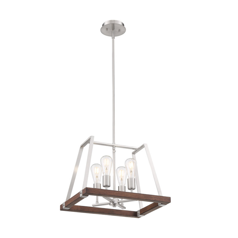 Bouck 4 - Light Single Pendant, Brushed Nickel/Nutmeg Wood