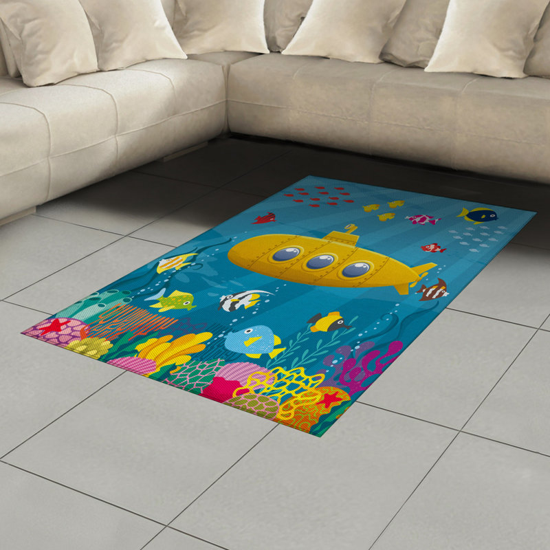 Submarine Yellow Submarine High Density Long Fiber Poly Threads Decorative Area Rug Carpet, Rectangle 4' x 5'8"