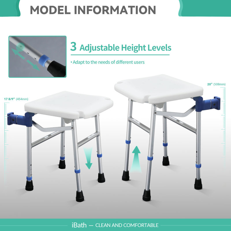 Adjustable Height Shower Chair, Corrosion-Resistant Aluminum Alloy Bath Chair with 3-Level Height Adjustment, 275Lbs Capacity for Seniors & Disabled