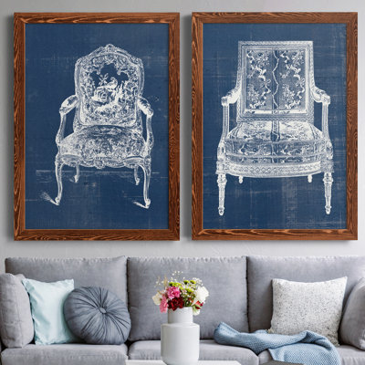 Antique Chair Blueprint V - ensemble de 2 impressions sur toile encadrées