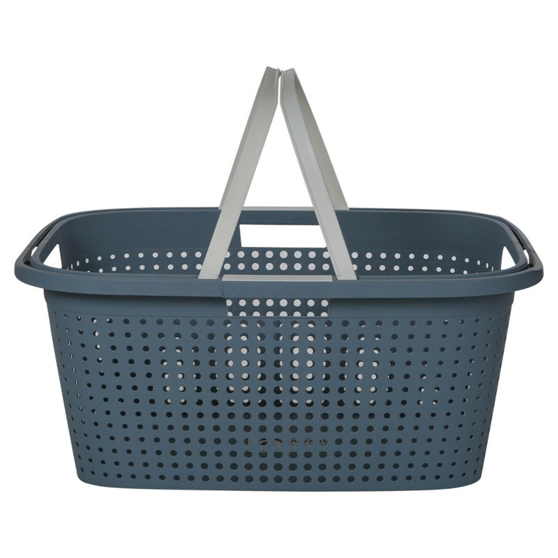 Plastic Laundry Basket with Handles, Blue