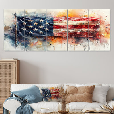 Usa Flag Of Civil War - USA Wall Art - Traditional Wall Art For Living Room 5 Piece