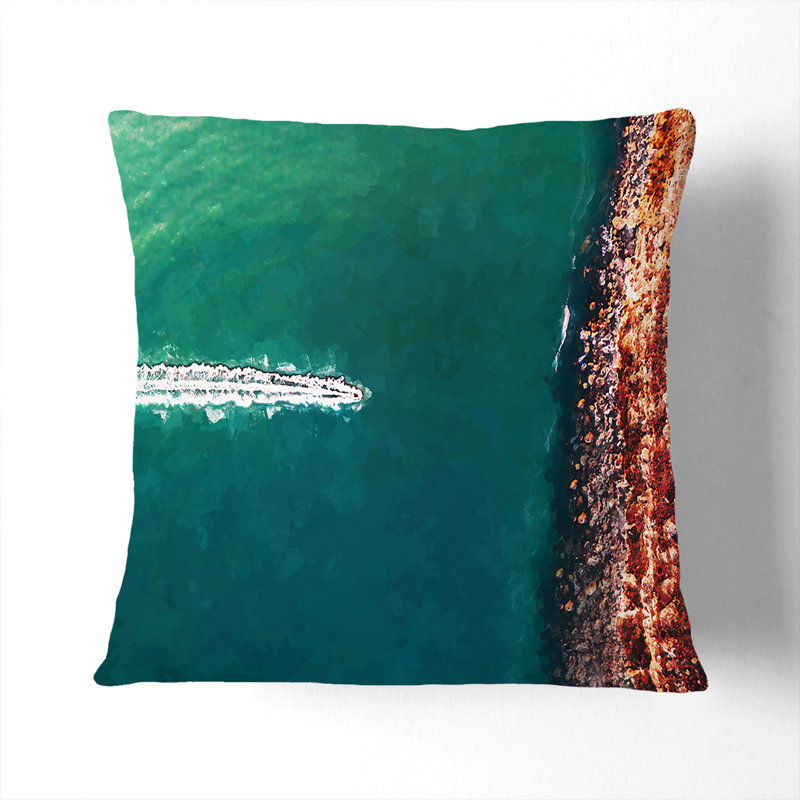 Boat In Abstract Square Throw Cushion, 55cm H x 55cm W x 20cm D, Stone