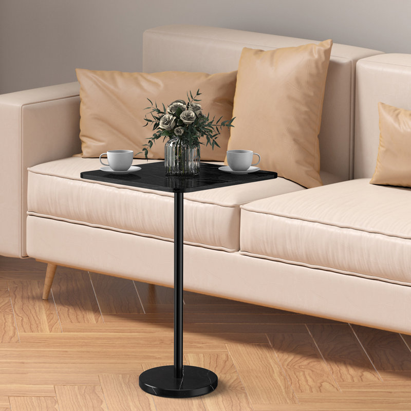 Table d'appoint avec base en pierre blanche et surface noire, H 6,02 po x l 17,13 po x P 13,39 po, Noir, Noir