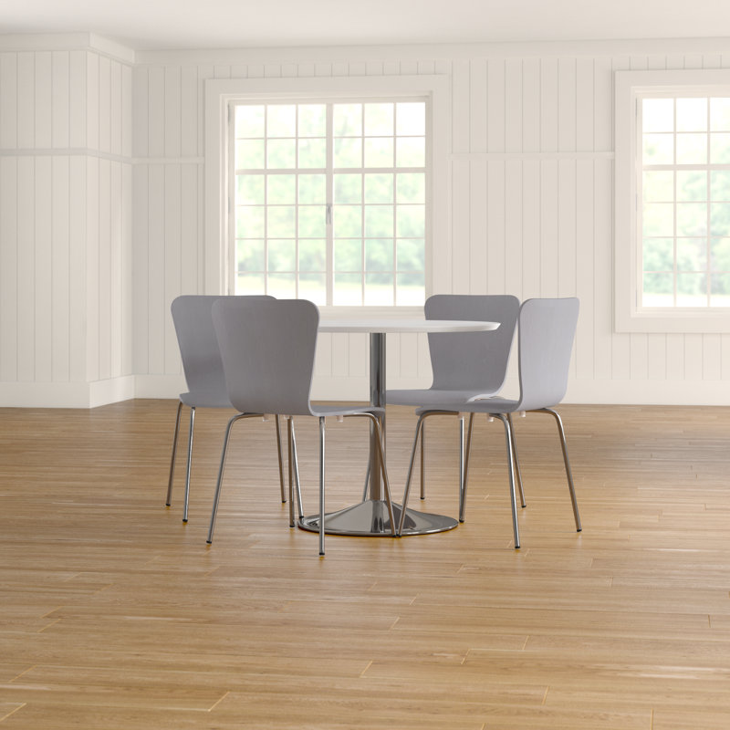 Theotis Pedestal Dining Set, Gray, 5 Pieces: 1 Table, 4 Chairs