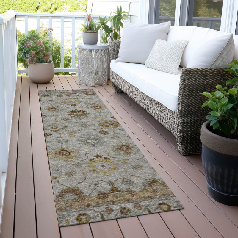 Machine Washable Indoor/Outdoor Xhevrie Taupe Rug, Runner 2'3" x 7'6"