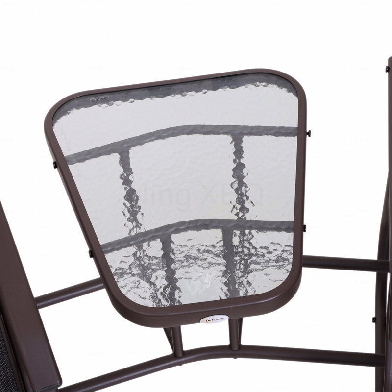Outdoor Glider Chairs With Coffee Table, Patio 2-Seat Rocking Chair Swing Loveseat With Breathable Sling For Backyard Garden And Porch Grey