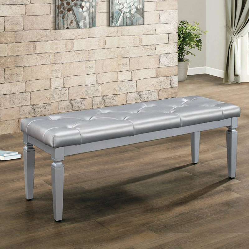 Banc de chambre à coucher moderne avec similicuir rembourré de mousse et surface argentée