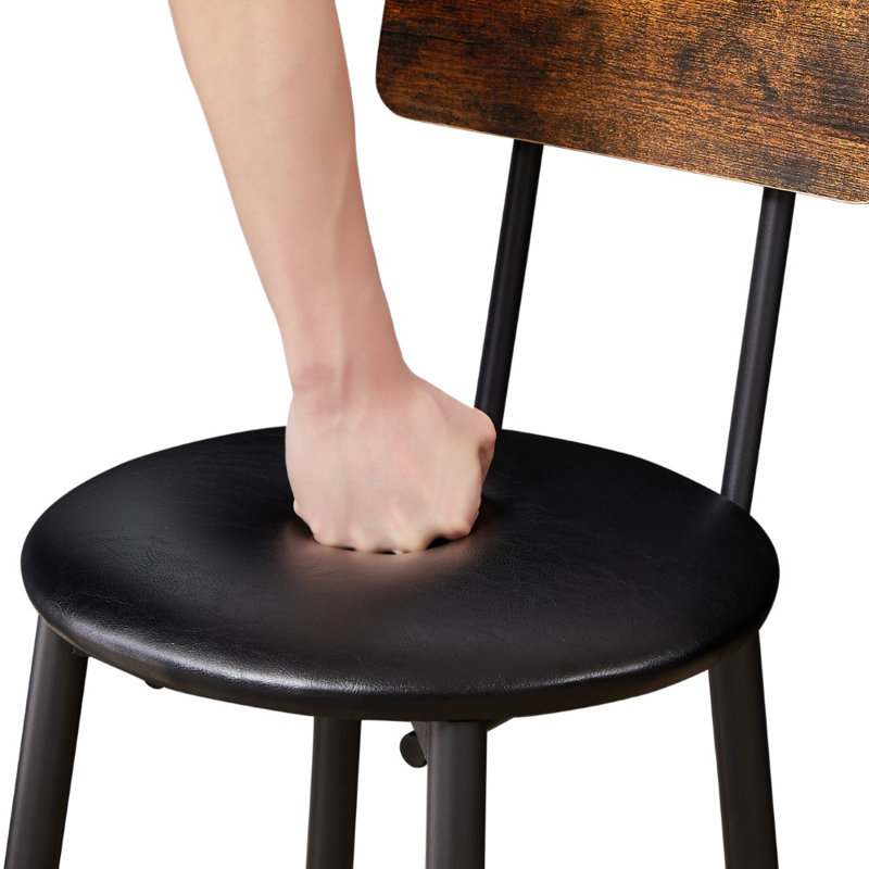 Rustic Bar Table Set With 2 PU Leather Bar Stools, Rustic Brown