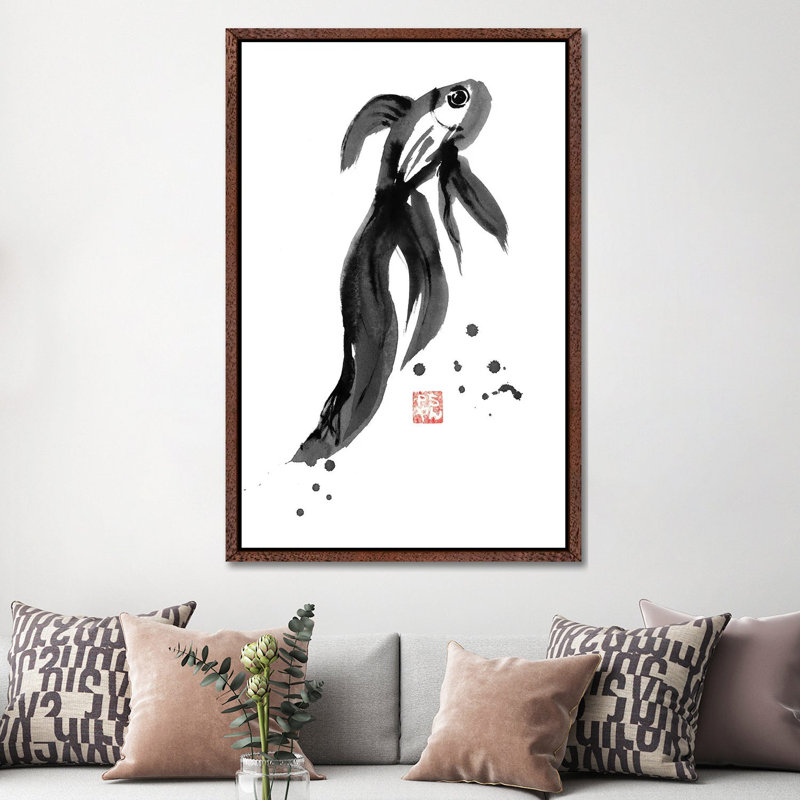 Fish by Péchane - Print on Canvas, 152.5 cm H x 101.5 cm W, Classic Brown Wood Framed