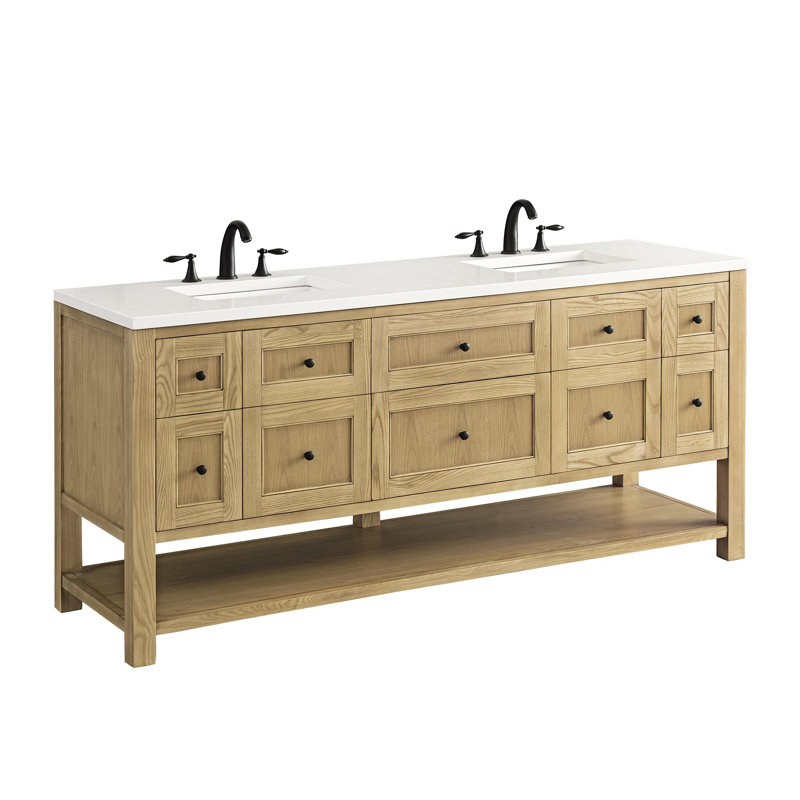 Breckenridge 72'' W Double Vanity, 8" Widespread, Light Natural Oak, White Zeus