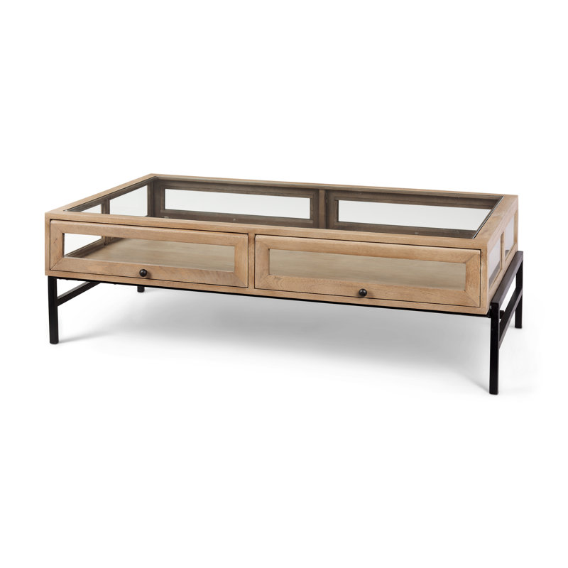 Table basse à 4 pieds avec rangement, 15 po x 49,5 po x 29,5 po, Marron clair, Noir