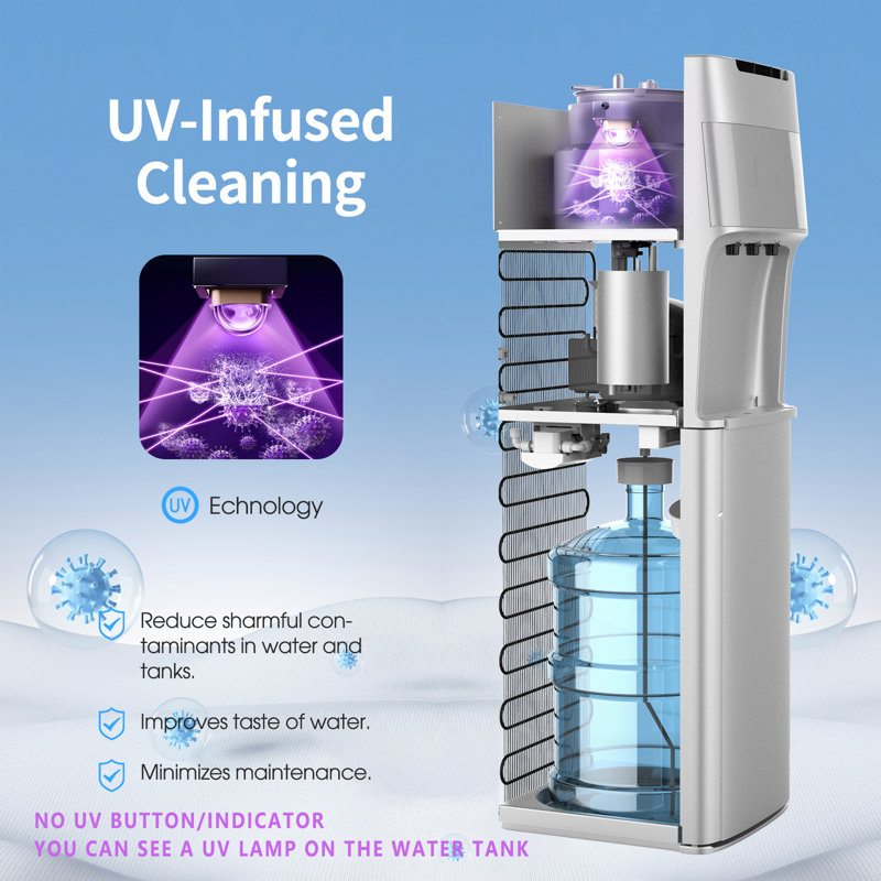 Ikt Self-cleaning Bottom Load Water Cooler Dispenser For 3-5 Gallon Bottle With 3 Temperature Settings Child Safety Lock Display Light Silver