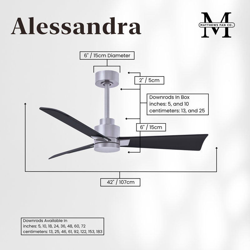 Alessandra Outdoor Downrod Ceiling Fan, Matte Black, Brushed Nickel