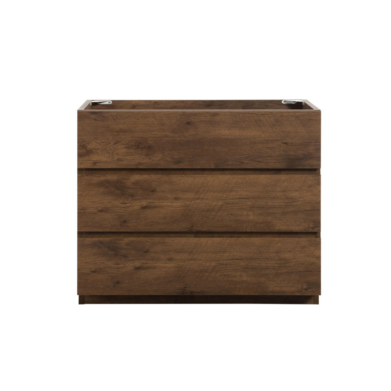 Alice-36F-105, armoire de plancher SANS lavabo, couleur noyer, avec trois tiroirs, pré-assemblé