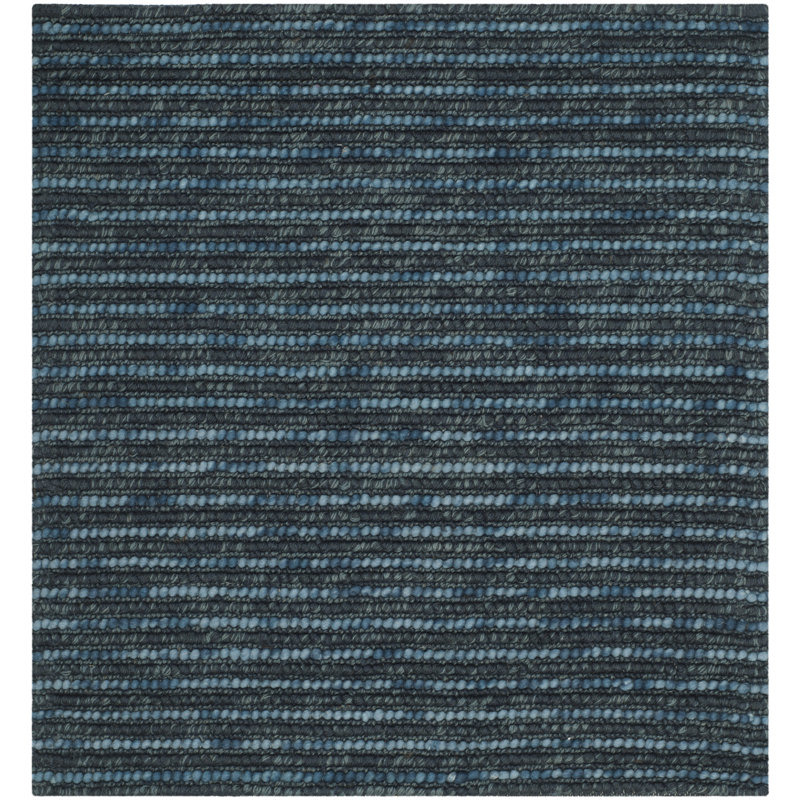 Tapis rayé bleu foncé tissé à la main Ferrera, Carré 8 pi