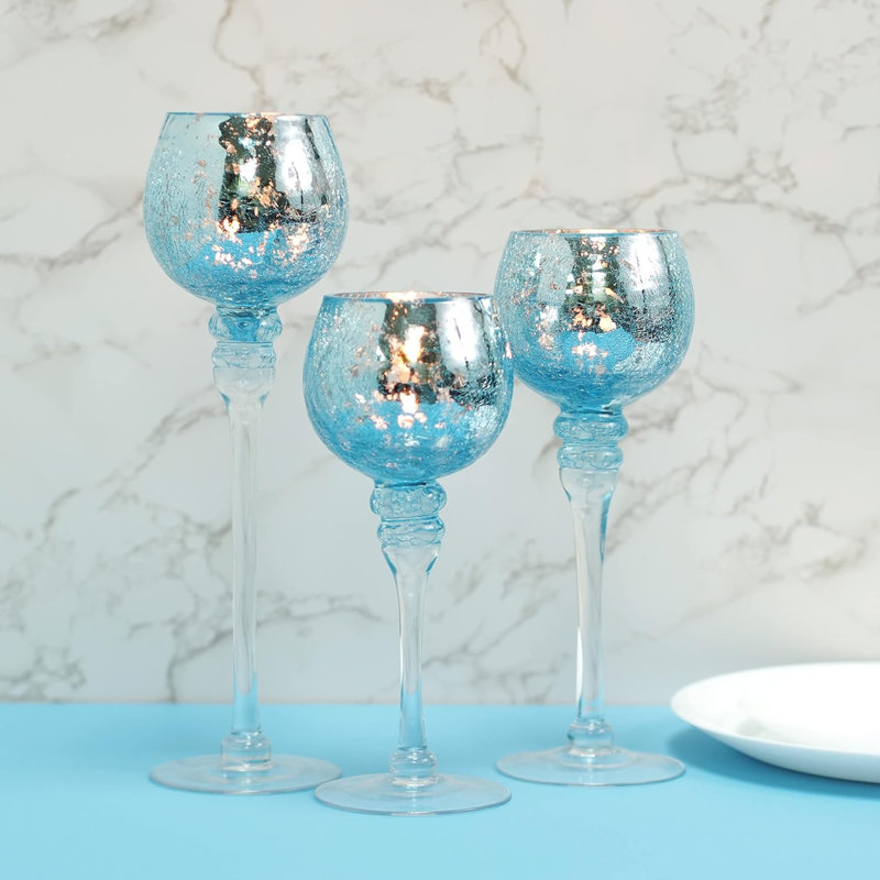 12'' H Glass Tabletop Tealight Holder, Blue