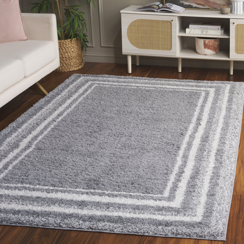 Tapis rayé à poils longs Omveer, Rectangle 4 pi 5 po x 6 pi 5 po