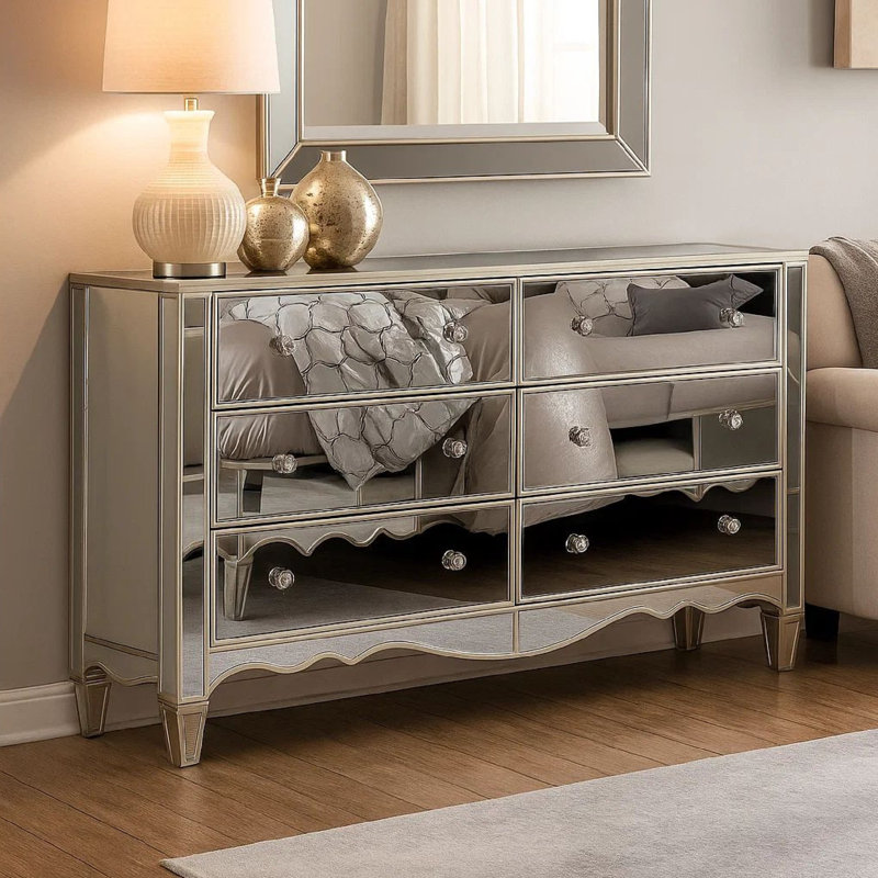 Louviere Solid Wood 64'' W 6 - Drawer Dresser