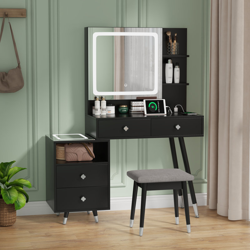 Lavada Vanity Table Stool Set, Black