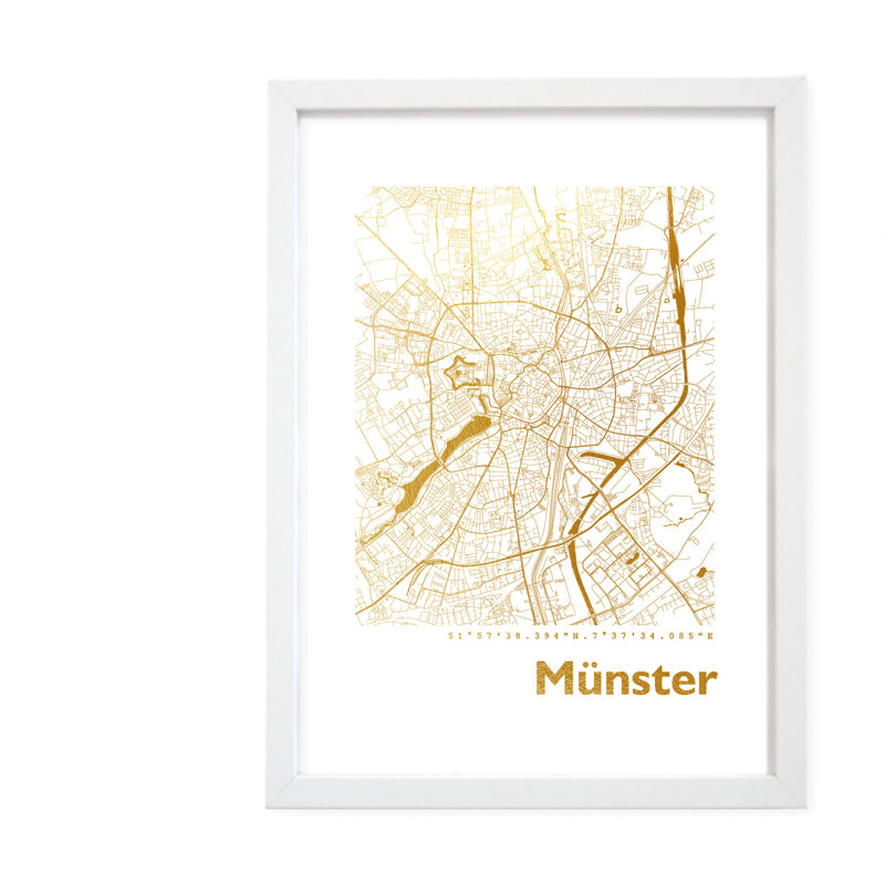 Münster Map - Single Picture Frame Print, 42.5cm H x 32.5cm W x 3.5cm D