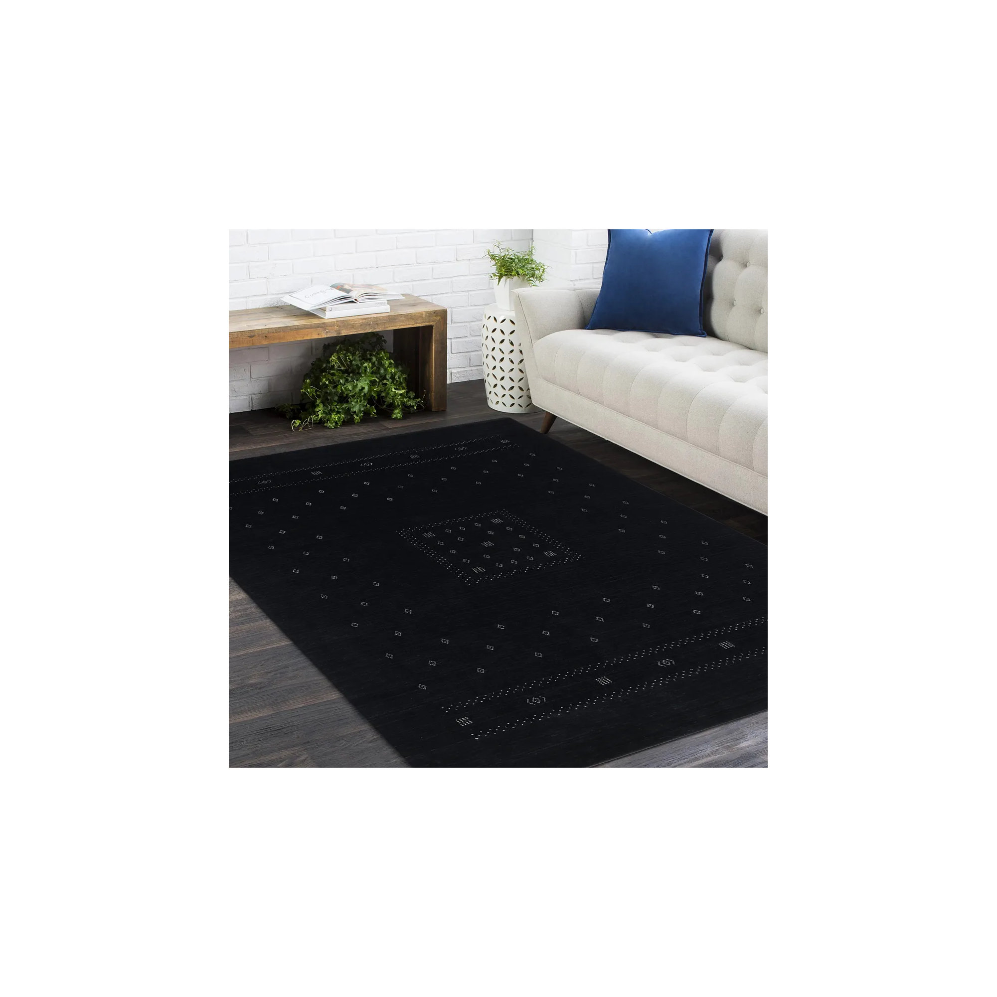 Simi Hand Knotted Cotton/Wool Southwestern Area Rug, Black, Runner 2'6" x 8'