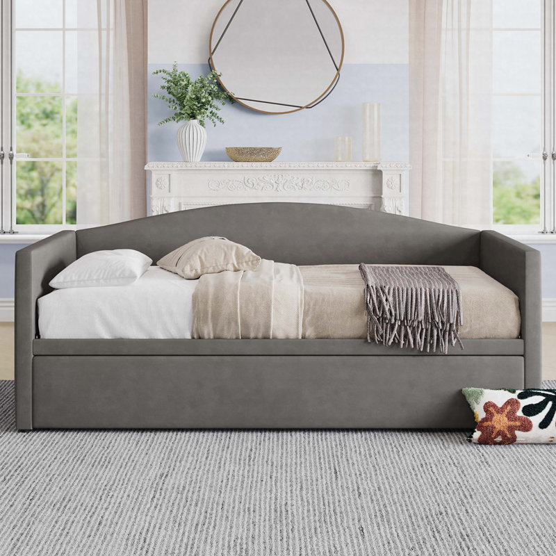 Velvet Daybed with Extended Pop Up Trundle, Gray